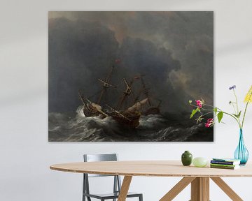 Drie schepen in een storm, Willem van de Velde
