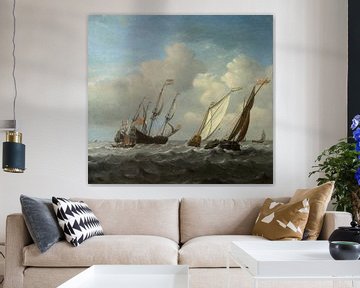 Een Nederlands schip, een jacht en kleinere schepen in een briesje, Willem van de Velde