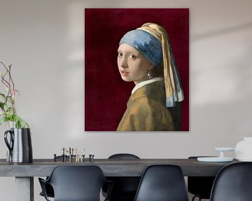 Fille avec la boucle d'oreille en perle, rouge bordeaux - Johannes Vermeer