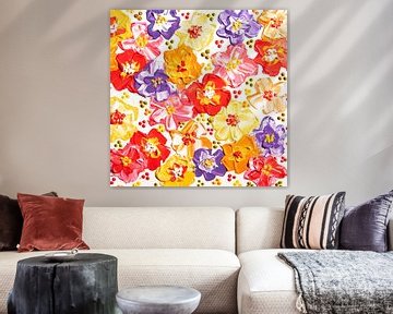 Schilderij bloemenveld / bloemen van Bianca ter Riet