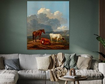 Italianiserend landschap met vee, Karel Dujardin