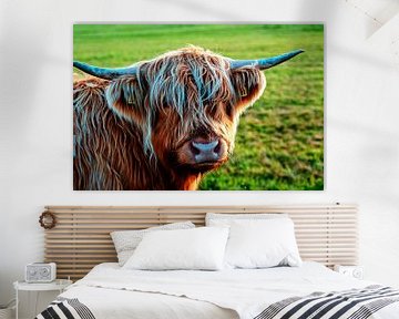 Rossige Schotse Hooglander koe kijkt je aan van Atelier Liesjes