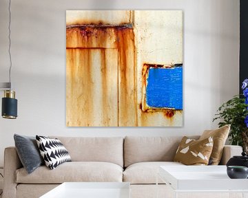 Abstract in rusty orange and blue by Hans Kwaspen