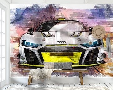 Audi R8 schilderij aquarel van Bert Hooijer