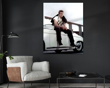 James Dean sitting on a Porsche Speedster by Bridgeman Images