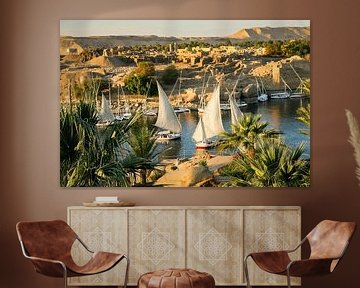 View on the river Nile at sunset in Aswan, Egypt by Marcel Bakker