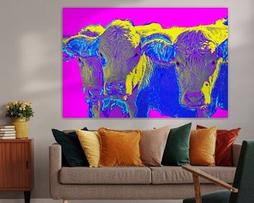 Vrolijk popart beeld van drie koeien van Atelier Liesjes