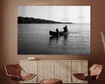 Kano op het Bodenmeer in Wangen, Baden-Württemberg zwart wit fotoprint van Manja Herrebrugh - Outdoor by Manja