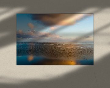 Gouden zonsondergang op Het Wad fotoprint