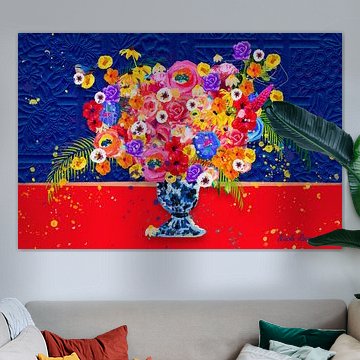 Blumen in Blau und Rot