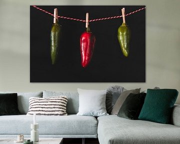 Dansende pepers rood en groen van Merel Tuk