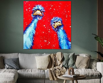Struisvogels met rode achtergrond van Nicole Habets