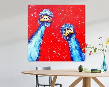 Struisvogels met rode achtergrond van Nicole Habets
