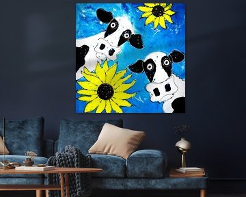 Twee koeien met zonnebloemen van Nicole Habets