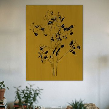 Botanische print judaspenning, oker geel (gezien bij vtwonen)
