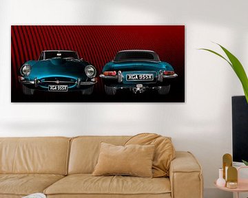 Jaguar E-Type Roadster Serie I Poster in blauw dubbelzijdig zicht