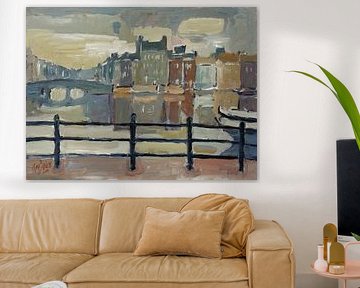 Huizen langs de Amstel gracht, Amsterdam van Nop Briex