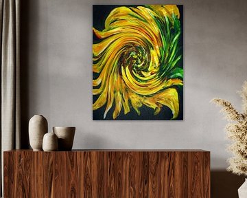 Abstracte expressie van een gele zonnebloem van Ineke de Rijk