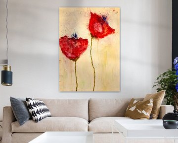 Two poppies with blue buds by Klaus Heidecker