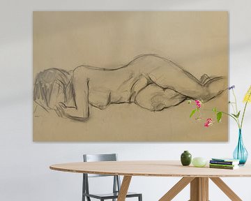 Femme nue, nu étude 1, dessin au fusain sur Paul Nieuwendijk