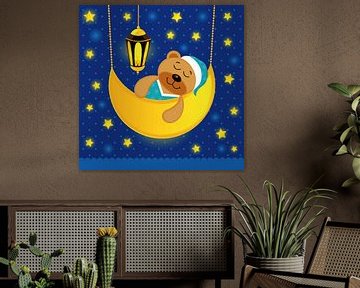 Un ours en peluche qui dort sur la lune sur Atelier Liesjes
