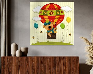 Teddybeer in een luchtballon met bijtjes van Atelier Liesjes