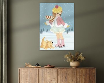 Cute girl on a skate with a dog by Atelier Liesjes