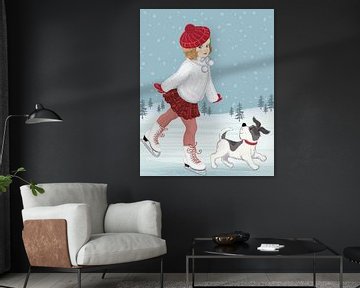 Cute girl on a skate with a dog by Atelier Liesjes