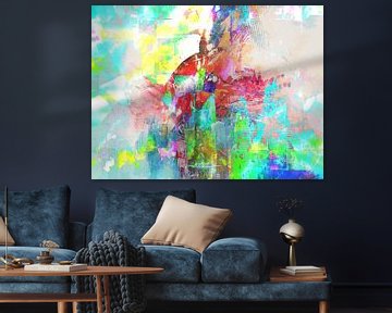 Modern, Abstract Digitaal Kunstwerk in Groen, Blauw, Oranje van Art By Dominic