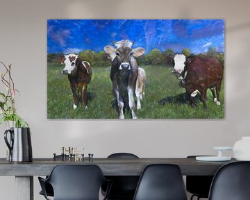 Koeien op een schilderij van Atelier Liesjes