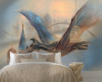 Dragon flies above the city by Atelier Liesjes