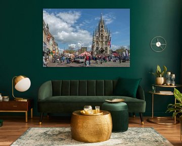 Markt met oude stadhuis in Gouda van Rinus Lasschuyt Fotografie