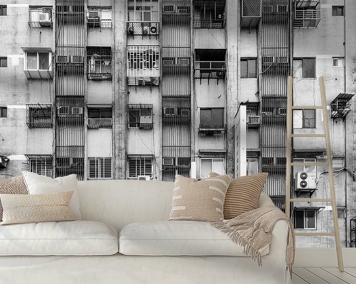 Sfeerimpressie behang: Industriële woningen Hongkong van Marleen Dalhuijsen