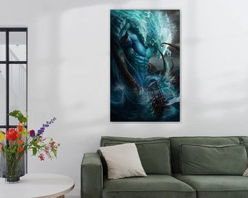 Poseidon, der Gott des Meeres, greift ein Segelschiff an von Atelier Liesjes