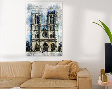 Notre Dame, aquarel, Parijs van Theodor Decker