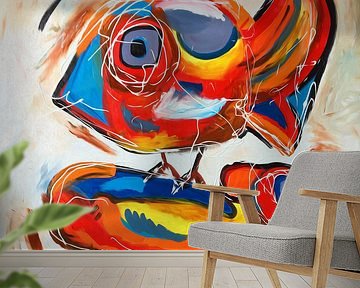 Vrolijk Cobra stijl werk van een vogel en een schilpad van Nicole Habets