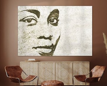 Starke Frau (realistische Aquarellmalerei Porträt afrikanische Frau Gesicht Silhouette Augen sepia)