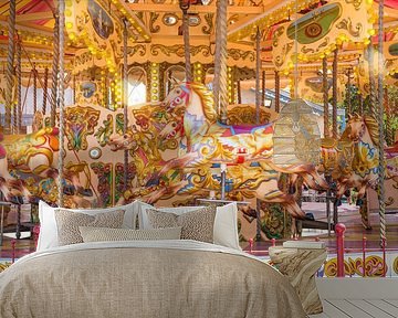 Kleurrijke carrousel paarden