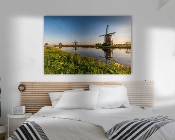 De beaux moulins sur une belle eau près de Kinderdijk
