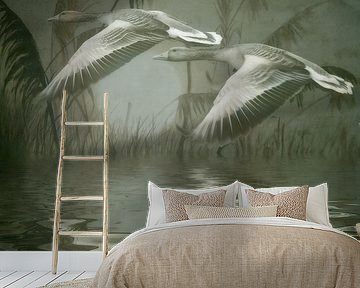 Wilde ganzen bij zonsopgang