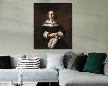 Portret van een vrouw met struisvogelveer, Rembrandt van Rijn