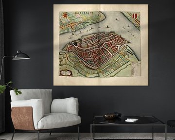 Dordrecht, Plan de la ville Joan Blaeu 1652 sur Atelier Liesjes