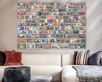 Collage van oude bankbiljetten vanuit de hele wereld
