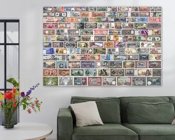 Collage van oude bankbiljetten vanuit de hele wereld