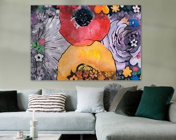Mixed media met bloemen van Therese Brals