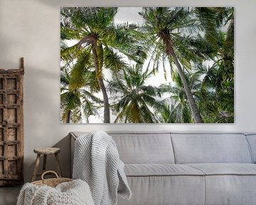 Groene palmbomen tegen een witte achtergrond van Bianca ter Riet