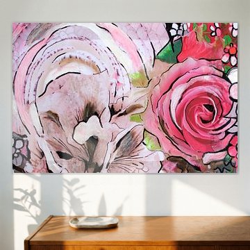 Mischtechnik mit verschiedenen Blumen.