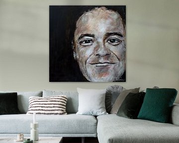Portret schilderij van Robbie Williams. van Therese Brals