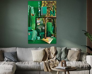 Foto van een stilleven met retro/vintage spulletjes in groen.