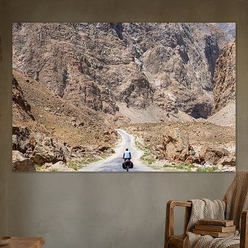 Solo cyclist on the Pamir Highway
